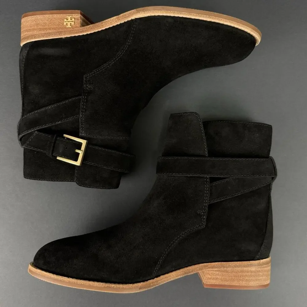 Tory Burch Brooke suede ankle booties with a low stacked heel 7 size New No Box